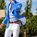 Fashion 2 Pieces Blue Jacket White Pants Fashion Casual 2 Piece Sets Suit for Men YF029