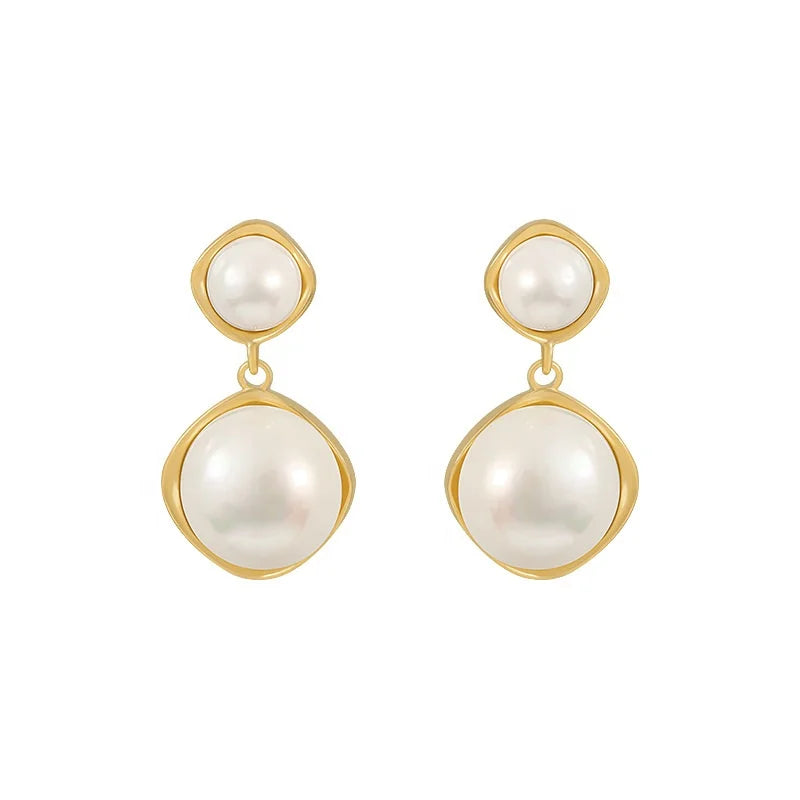 S925 Silver Needle Diamond Pearl Earrings Advanced Sense Earrings Double Pearl Earrings