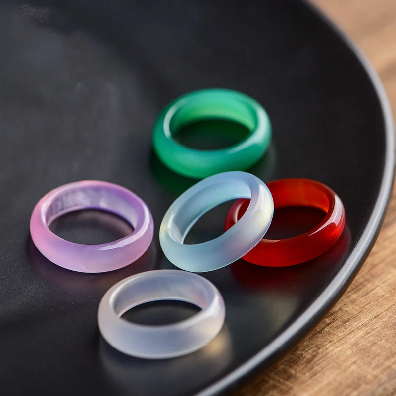 Ring Anillo De Calcedonia Finger Jewelry Natural Green Red Chalcedony Ring Agate White Green Band Black Jade Ring Unsix