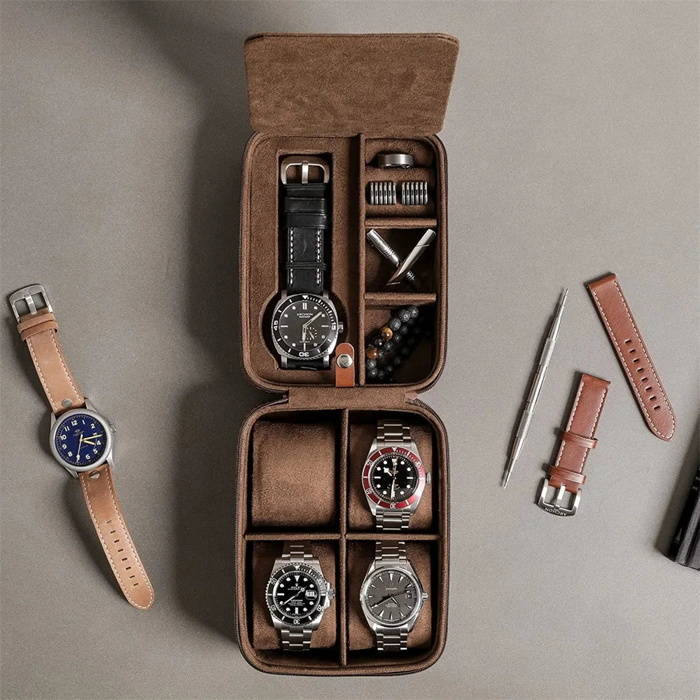 Custom 5 Watch Travel Case Storage Organizer for 5 Watches Ring Necklace