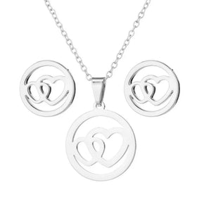 Mixed Color Stainless Steel Black Gun Plated Fashion Link Chain Necklace Earrings Set for Party Engagement Wedding Gift