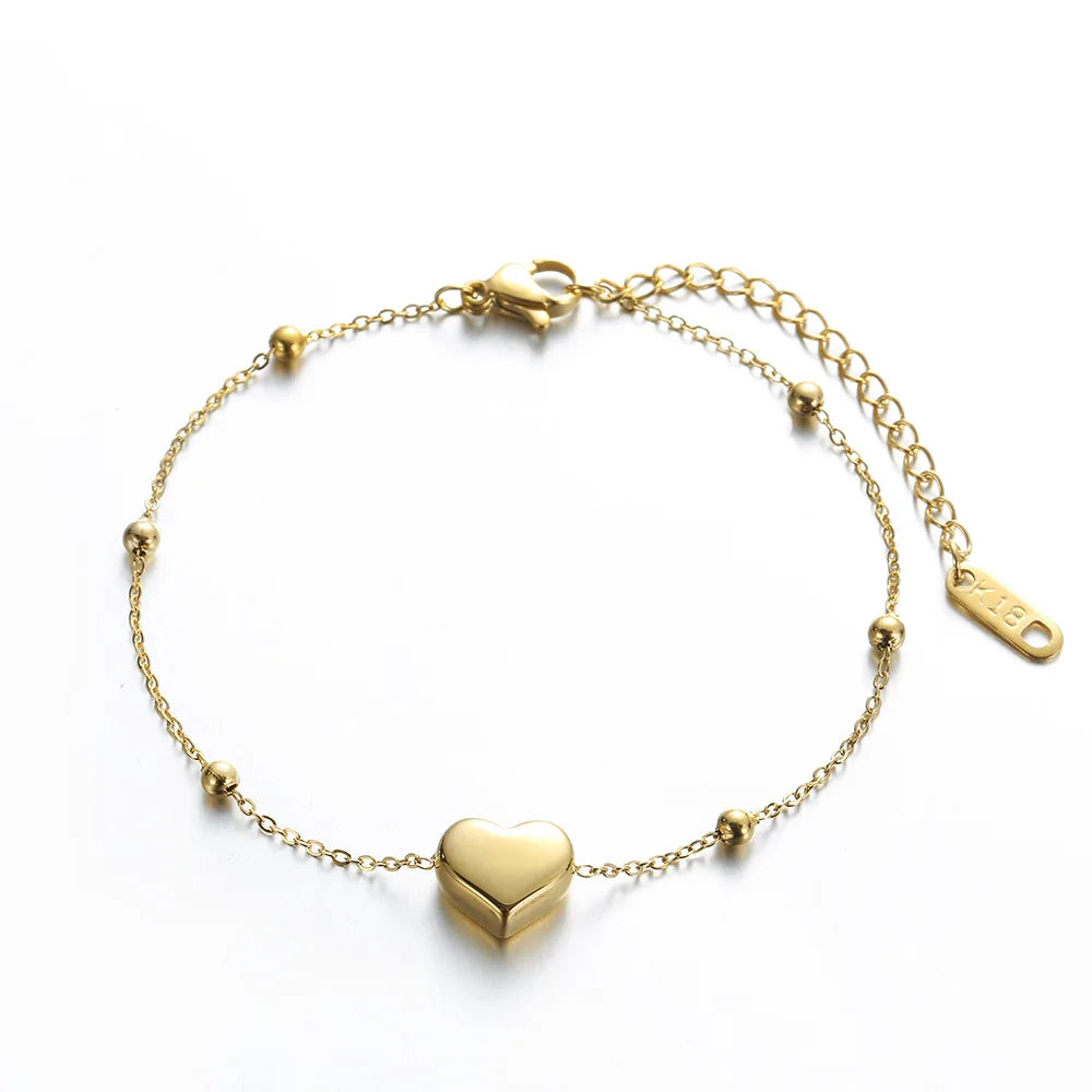 Punk Hip Hops Real 18K Gold Stainless Steel Heart Charm Bracelet Fashion Titanium Steel Heart Bracelet for Women