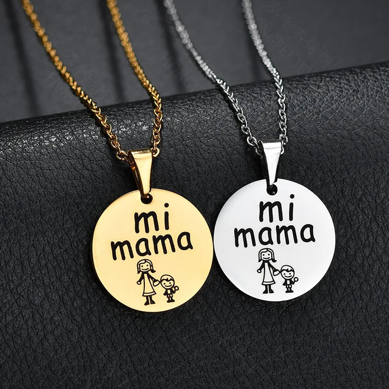 Stainless Steel Mom Necklace Jewelry Gifts for Mother Mum Mi Mama Estoy Hecho De Pedacitos De Ti Disc Coin Pendant Necklaces