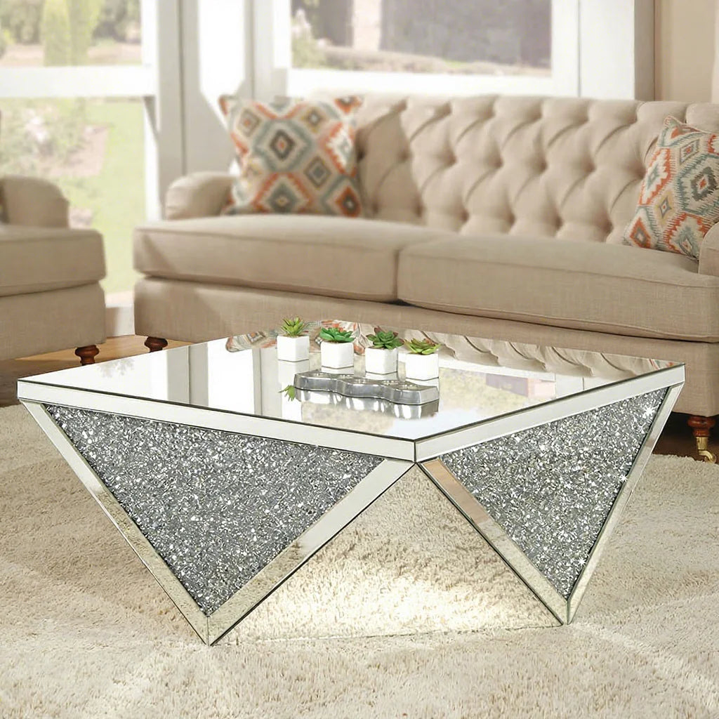 Modern Mirrored Furniture Living Room Glass Side Table Silver Crushed Diamond Luxury Coffee Tables