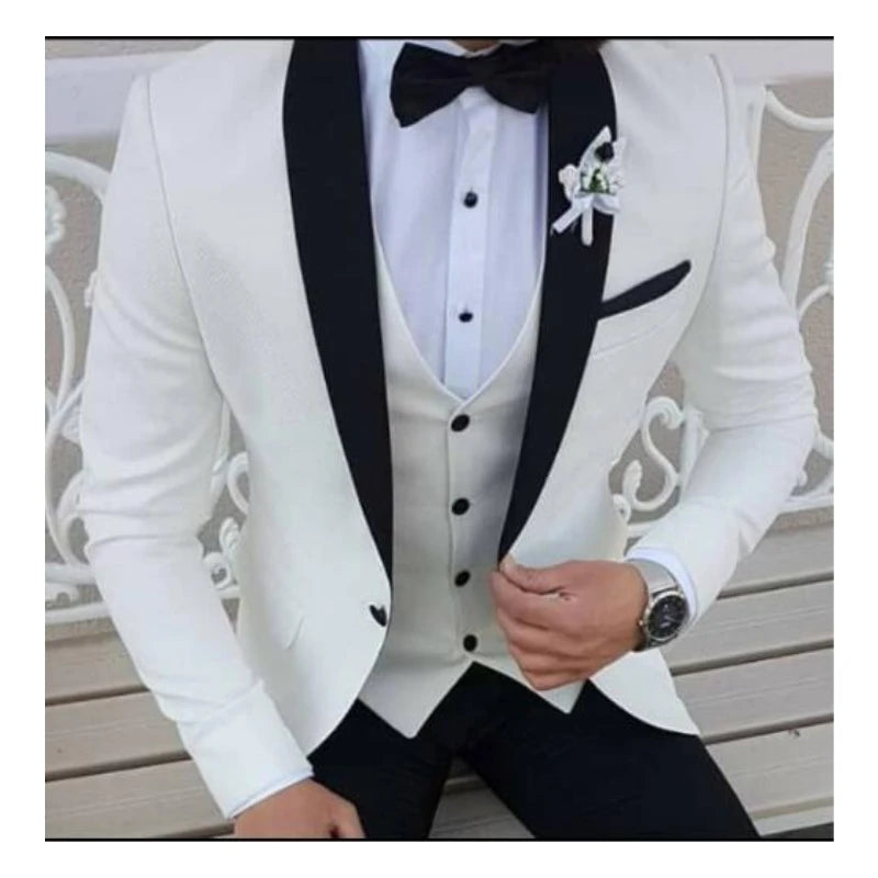 2025 Latest Coat Pant Designs White Men Suits Black Shawl Lapel Formal Tuxedo Wedding Suits for Men Prom Party Dress With Pants