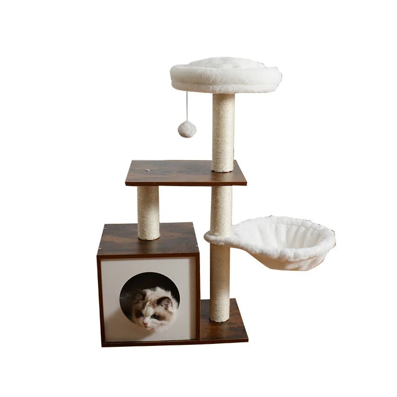 Solid Wood Large Luxury Multi-Functional Cat Cabinet Special Cat Bed Scratching Post Integrated Cross-Border Cat Trees Scratcher