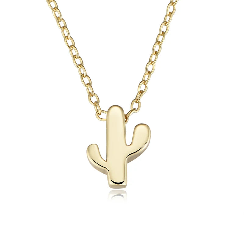 Custom Jewelry Trendy Plant Fashion Minimalist Cactus Pendant Plain 925 Sterling Silver 14k Gold Plated Necklace Jewelry