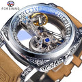 Forsining New Transparent Retro Men's Automatic Mechanical Watch Silver Luminous Self-Wind Skeleton Design Belt Clock Men Clock
