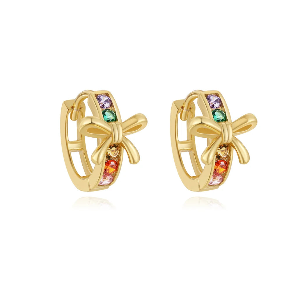 Europe and America Fashion Bow Jewelry 925 Sterling Silver Colored Zircon Gold Plated Hoop Earring Jewelry for Women