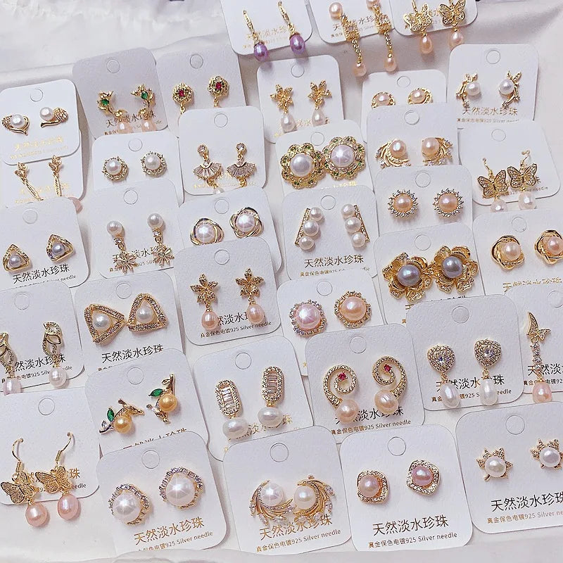 Great Gold Plated Micro Set Micro-inlaid Zircon Earrings 925 Silver Needle Earrings Luxurious Natural Freshwater Pearl Earrings