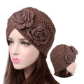 Muslim Winter Wool Knit Warm Rose Flower Turban Hat Cancer Chemo Beanie Sleep Headwear Headwrap Cap