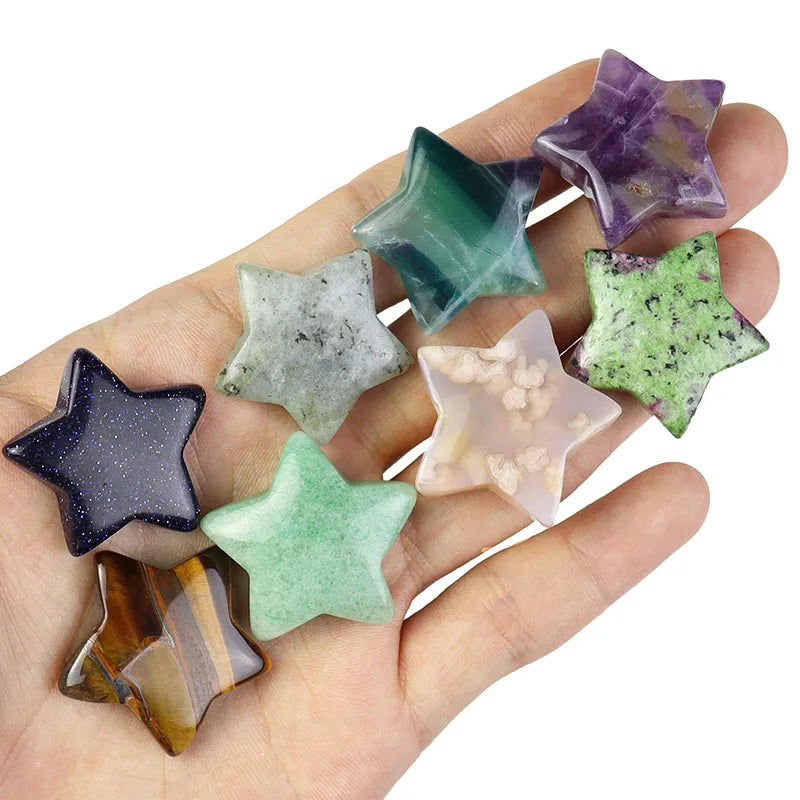 30mm Natural Stone Star Shape Loose Stone Hand Carved Crystal Amethyst Star Beads for Decoration Making 3cm