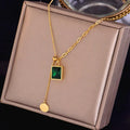 Stainless Steel Gold Plated Chain Beaded Splice Clavicle Chain Necklace Vintage Geometry Square Emerald Pendant Necklace