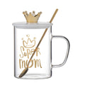 Gold Painted Crown Glass High Borosilicate Water Cup with Lid Coffee Mug