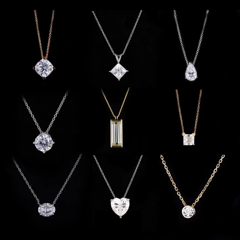 Starsgem Moissanite Necklace Round Cushion Oval Pear Emerald Princess Diamond 9k 10k 14k 18k Gold Heart Pendant Necklace