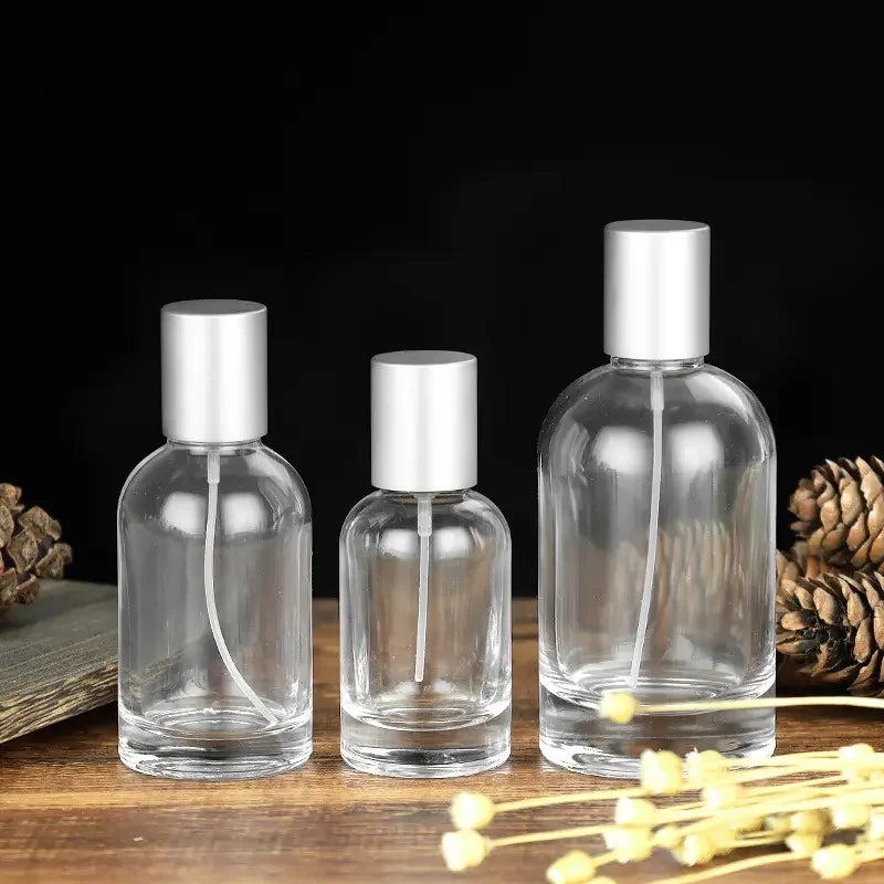 Round Empty 30ml 50ml 100ml Glass Perfume Atomizer Spray Bottles with Pump Cap Fragrance Bottles with Secure Sealing