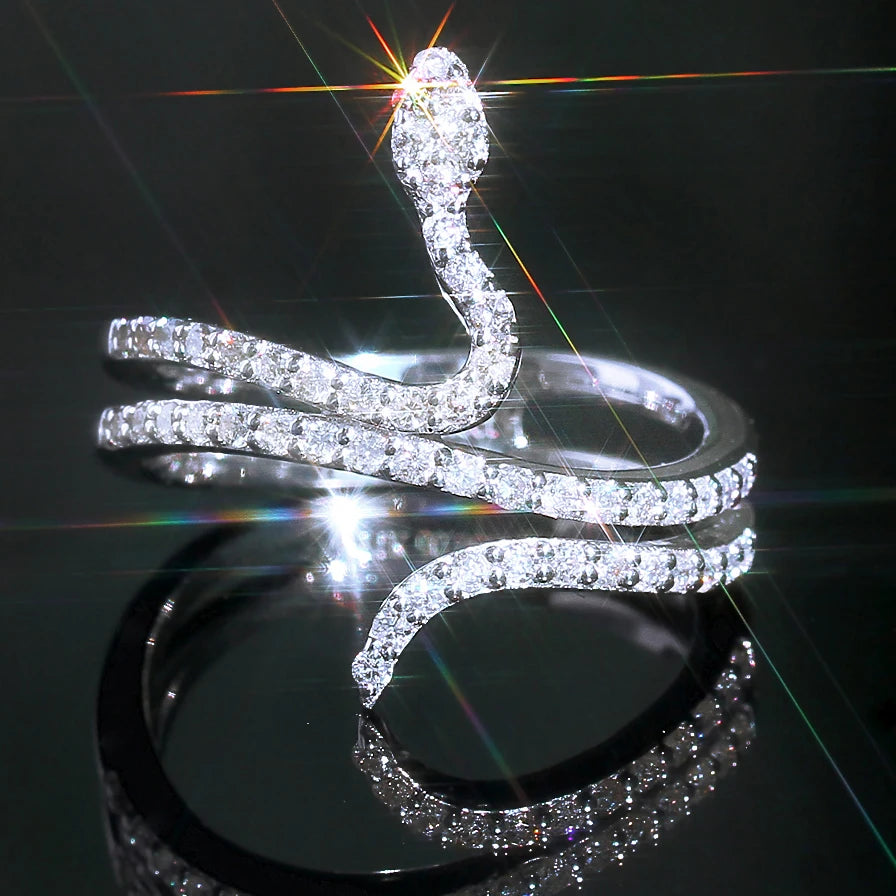 CAOSHI Luxury Punk Rings Animal Snake Style Size  6 7 8 9 10 Silver Plated Party Cocktail Women Ring