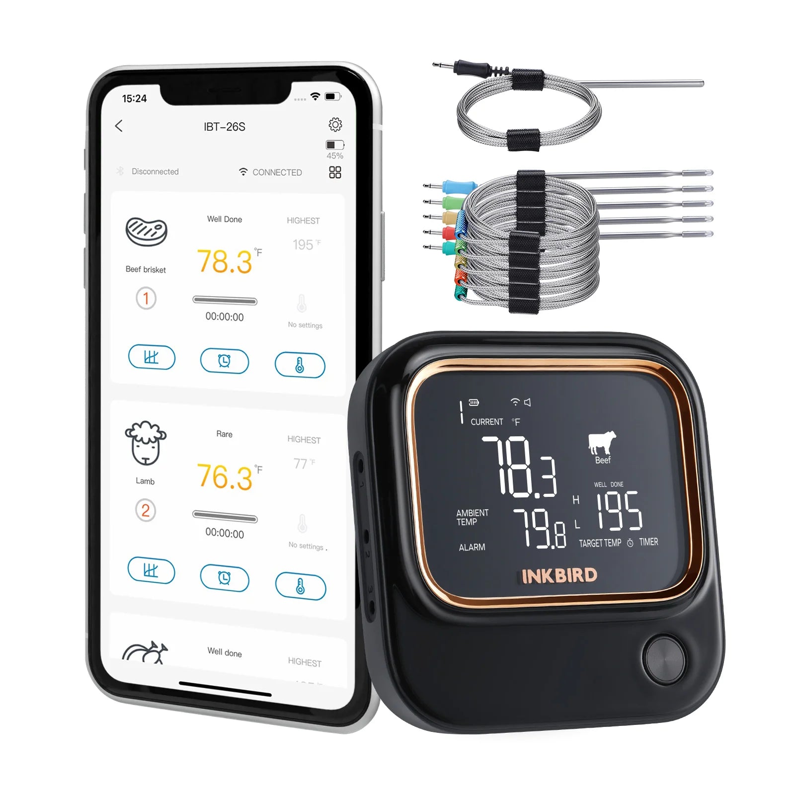 INKBIRD IBT-26S BBQ Thermometers with 6 Probes BT Connection 2.4G WiFi