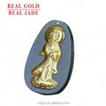 Certified 4D  Gold Gold Inlaid Jade Pendant Hetian Jade Ink Jade Guanyin Laughing Buddha Pendant Oval Men And Women Necklace