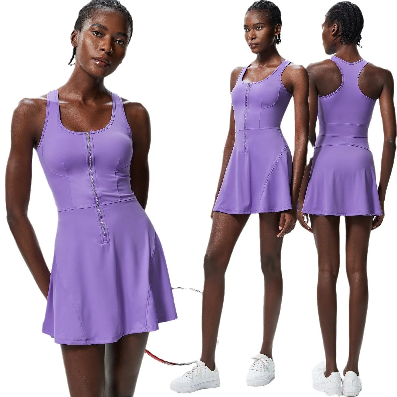 Hot Selling Women's One Piece Sports Dress Quick-Drying Zip up Tennis Exercise Apparel Breathable Solid Pattern Plus Size