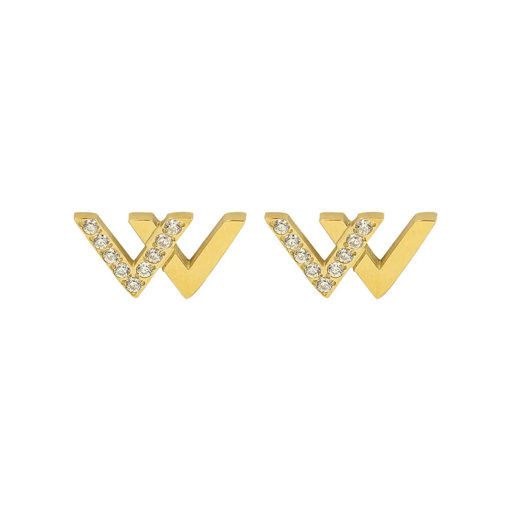 Trendy Simple Ins Cool Style Elegant Letter W Ear Studs Fashion Graceful and Petite Earrings Titanium Steel 18K Gold PVD Plating
