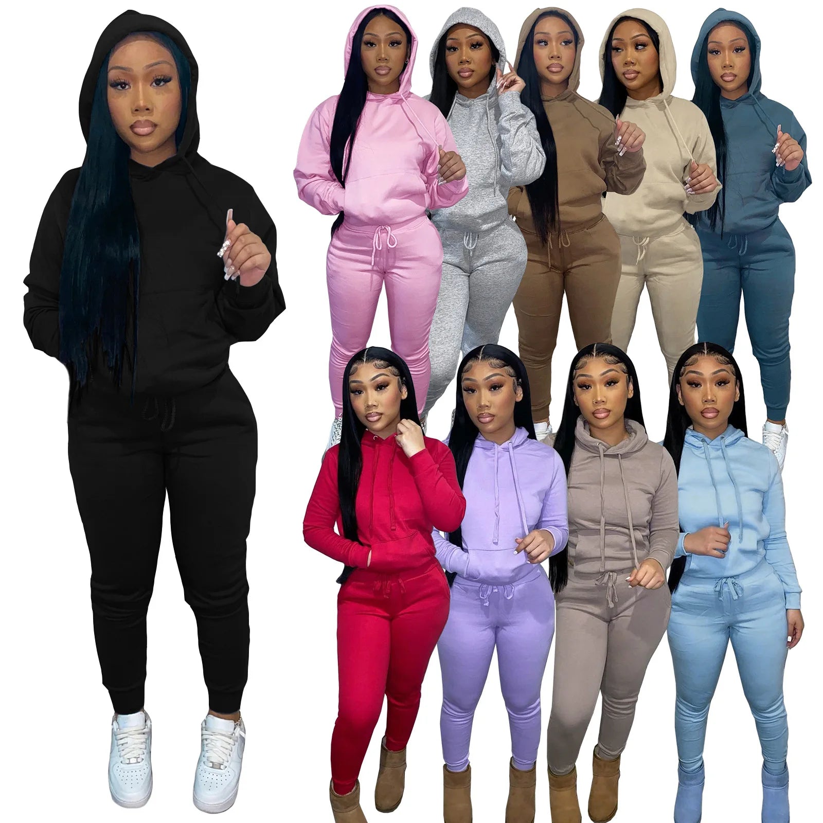 Womens Winter Clothing 2025 Casual Sportswear Ladies 2 Piece Women Sweatpants and Hoodie Joggers Pants Two Piece Pants Set
