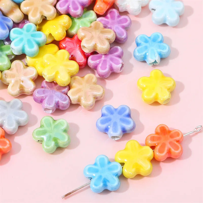 Wholesale CJ Brand 12mm Plum Blossom Ceramic Beads Good Quality DIY Bracelet Necklace Material Colorful Flower Jewelry Making