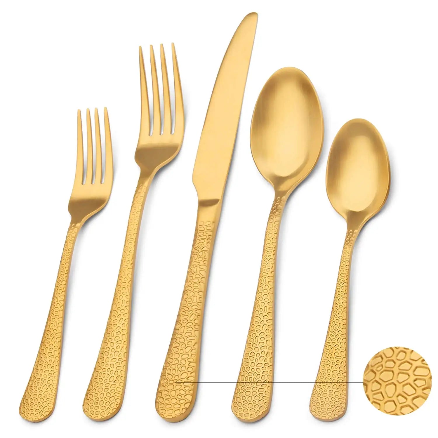 Hot Selling Stainless Steel Hammered Cutlery Plated Sets Golden Hotel Wedding Silverware Metal Flatware