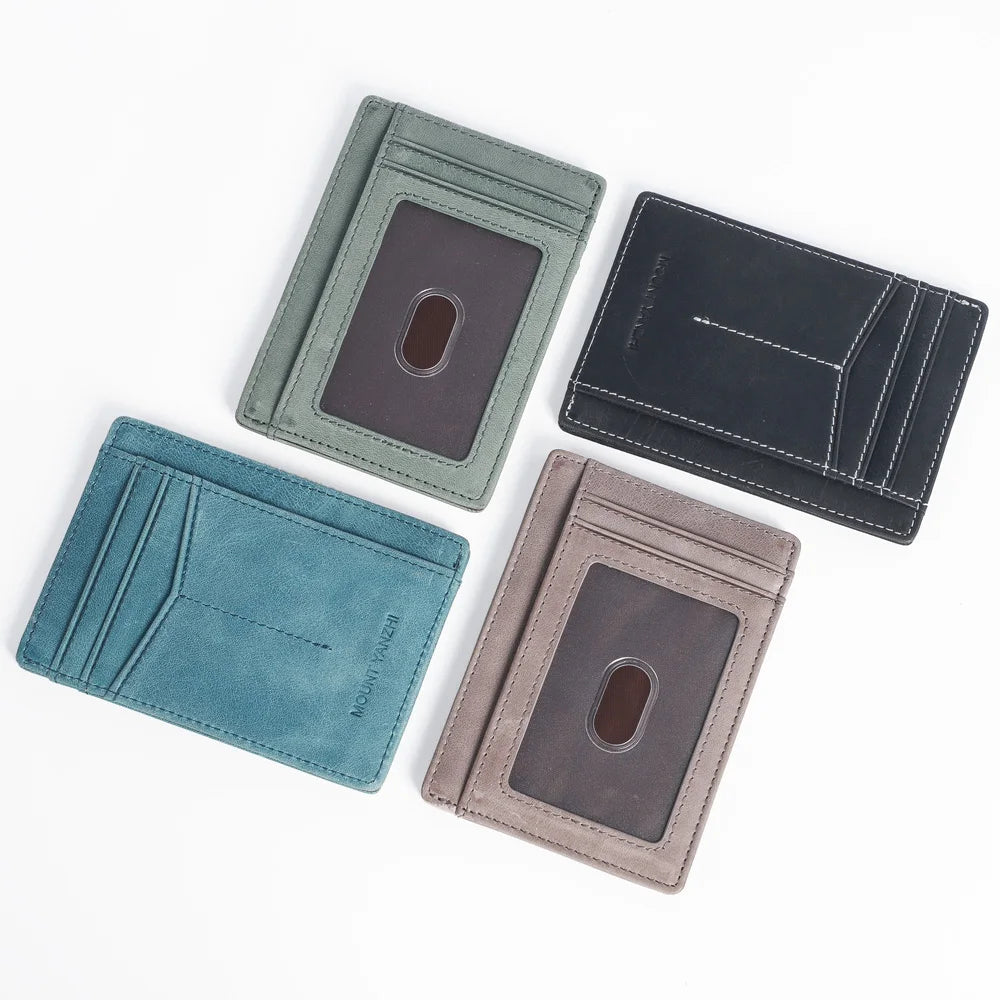 Factory Wholesale Custom Genuine Leather Card Holder Pocket Credit Card Wallet with ID Window