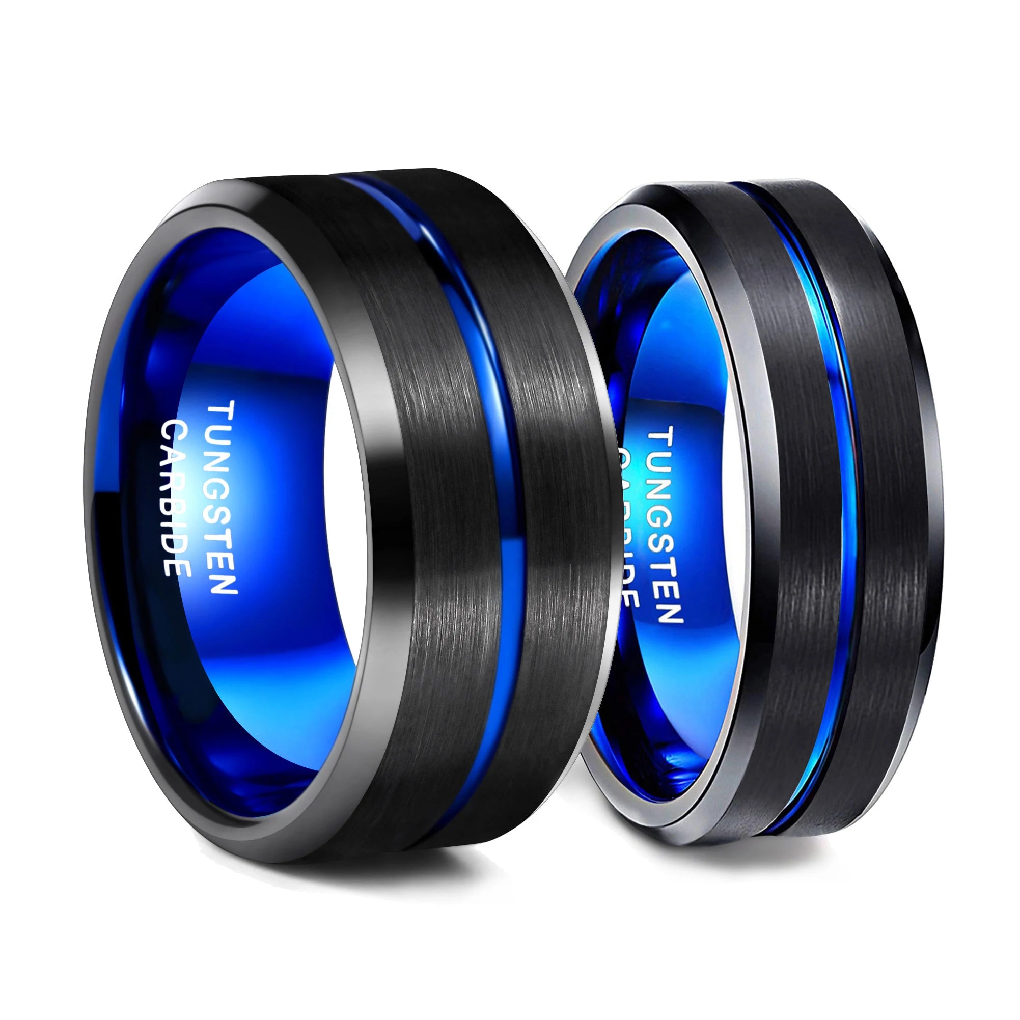 OAHLAN 6/8/10mm Free Sample Blue&Black Mens Tungsten Carbide Ring Blue Line Design Women Wedding Bands Fashion Jewelry