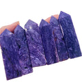 Natural Polished Gemstone Four Sides Crystal Point Purple Charoite Tower