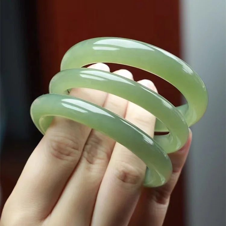 Natural Afghan Jade Ladies Bracelet Ice Light Yellow White Fashion Bangle