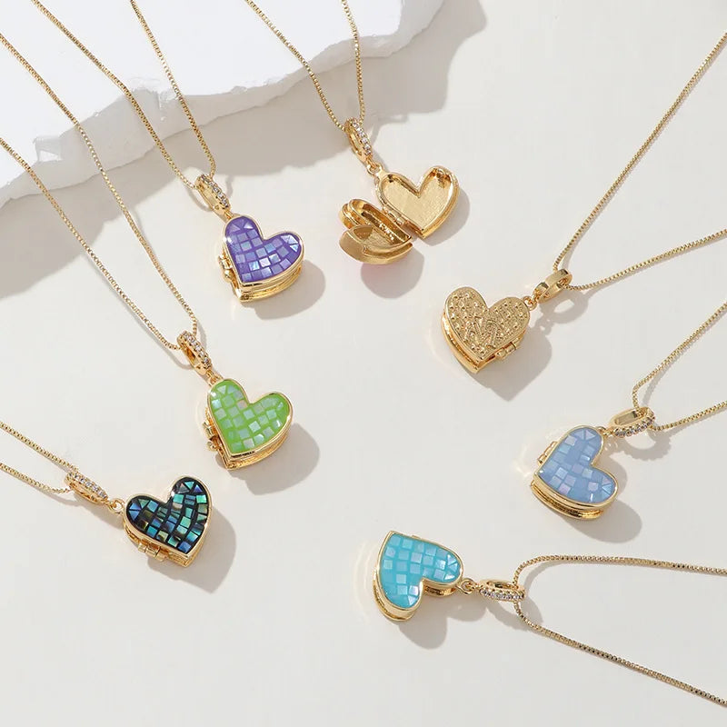 Ins Hot Heart Locket Necklace Abalone Shell Jewelry Cute Heart Peach Pendant Necklaces Locket for Woman