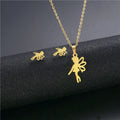 New Hot Selling Cheap Cute Angel Pendant Stainless Steel Gold Collarbone Chain Niche Necklace Earring Set Wholesale