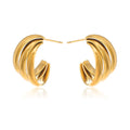 Fashion Tarnish Free Jewelry 18k Gold Plated Stainless Steel Three Layer C Shaped Stud Earring
