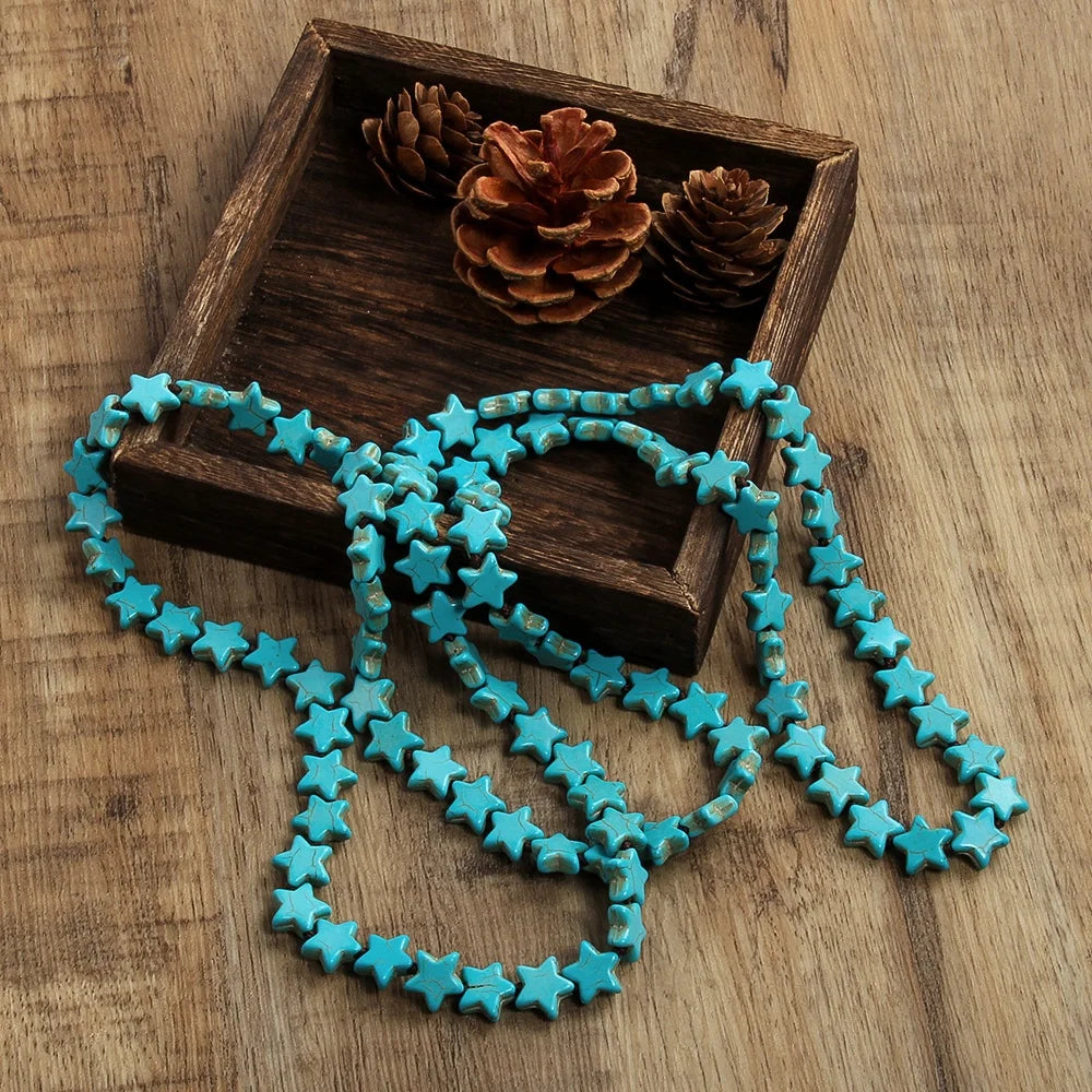New Style Women Ethnic Style Western Lariat Bohemian Jewelry Gemstone 106cm Long Knotted Turquoise Blue Star Necklace