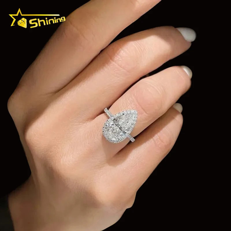 Luxury halo 5 Carat Pear Lab Moissanite Diamond Sterling Silver 925 Rings 14K 18K Real Solid Gold Wedding Band Engagement Ring
