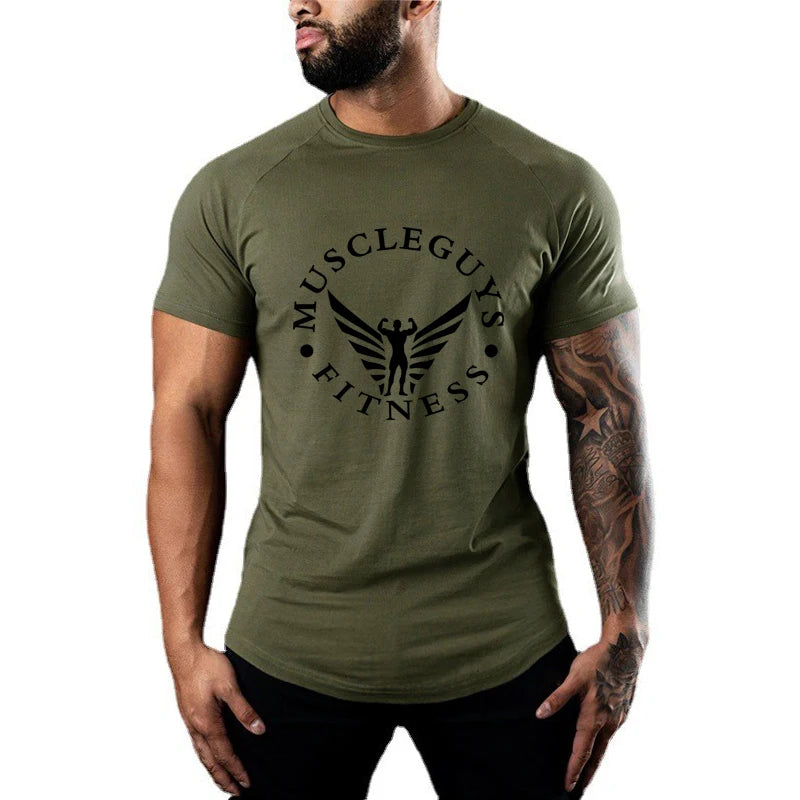 Men Cotton Sports Workout Shirt Summer Running Short Sleeve Tshirt Crew-neck Tee Shirt Custom Fitness Clothing