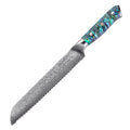 8 Inch Bread Knife JDH Damascus Kitchen Knife 67 Layers Damascus Steel with Abalone Shell Handle