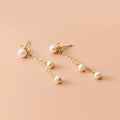 Wholesale 925 Sterling Silver Tassel Chain Droop Earrings Korean Fashion Freshwater Baroque Pearl Ladies Gift Jewelry Party Gold
