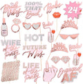 Bachelorette Photo Booth Props - 24 Pieces Pre-Assembled - Rose Gold Future Mrs Party Decorations Bride to Be Bridal Shower