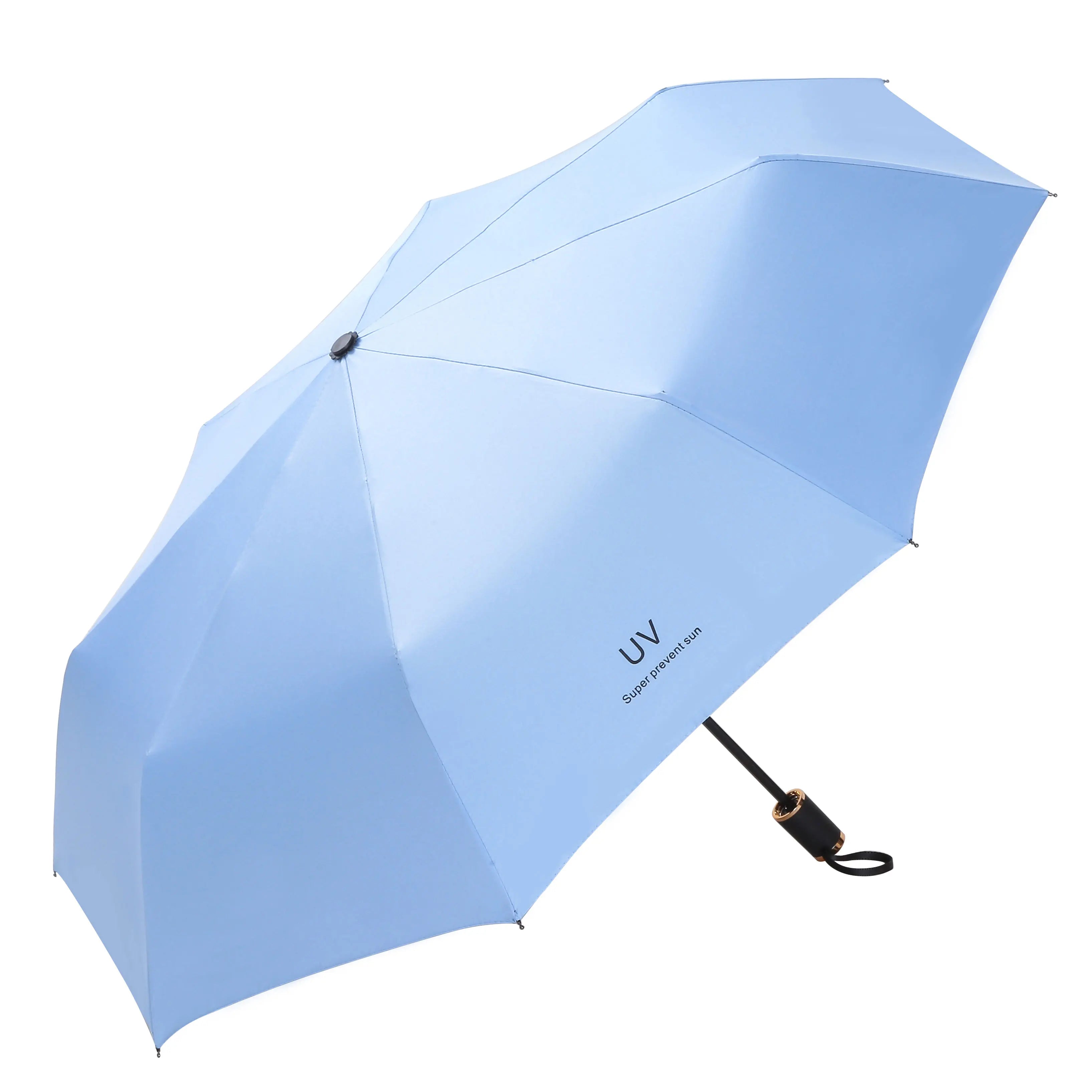 Custom Chinese Manual Open Three-Folding UV Protective 190T Nylon 105cm Diameter Windproof Portable Umbrella with Custom Logo