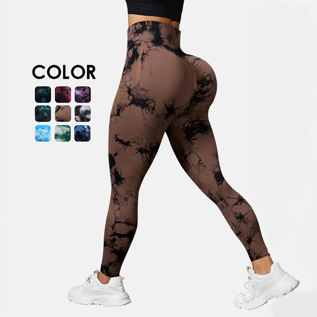 New Fashion Sport Pants Gradient Contrast Push up High Elastic Peach Hip Leggins Women Fitness Tie Dye Yoga Leggings for Women