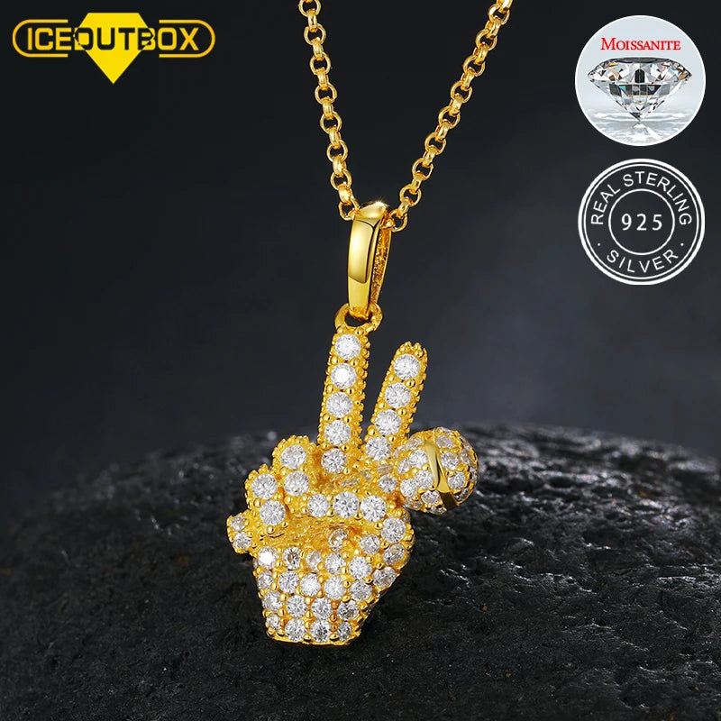 VVS1 Moissanite Jewelry Peace Sign Mic Pendant 14K Gold Plated Pendant Necklace Ice Out S925 Pendant Hiphop Jewelry for Men