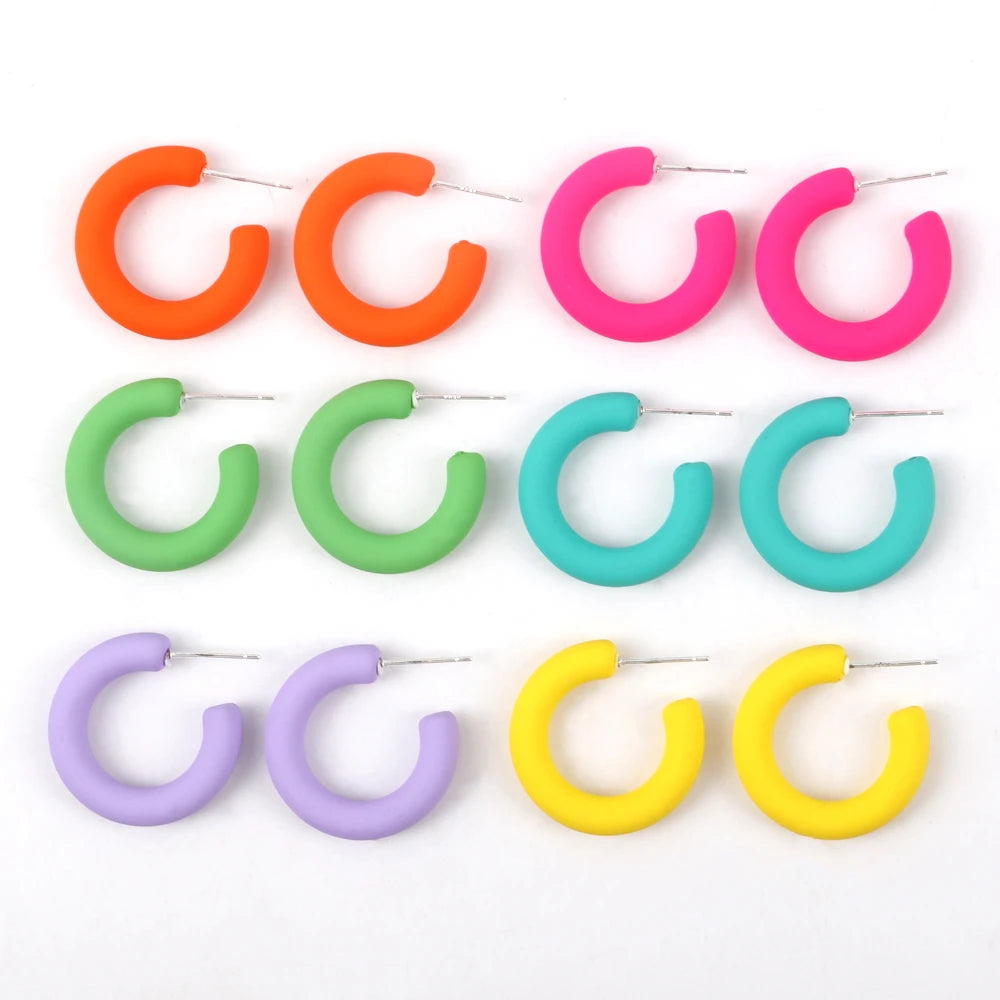 Korean Popular Small Candy-Colored Frosted Fluorescent Yellow Colored Retro Party Thin Hoop Earrings for Women