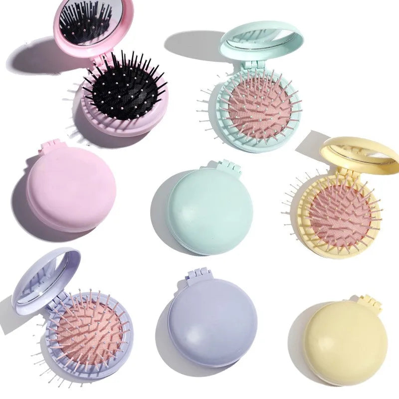SAIYII Custom Logo Hot Selling Mini Plastic Folding Pocket Comb Travel Folding Kids Hair Brush Comb With Makeup Mirror