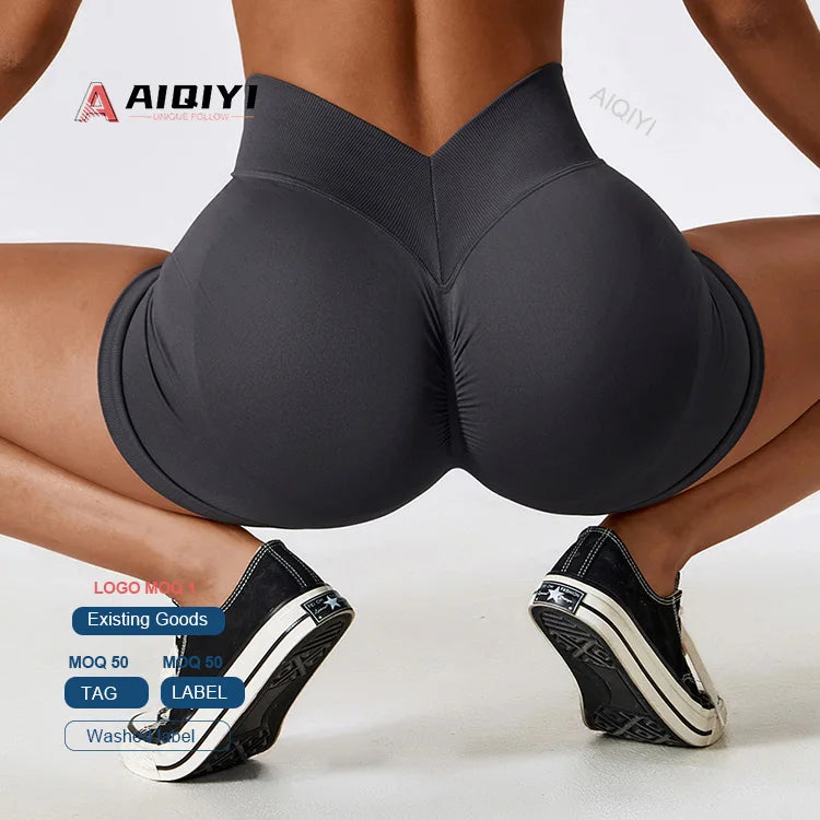 7137 High-Waisted Tummy Control Gym Sports Scrunch Shorts Workout Running Fitness Pants V Cut Seamless Yoga Shorts MegaBDM
