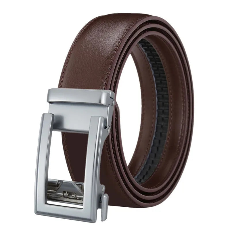 LQbelt Automatic Buckle Belt Simple Design Leather Belts for Male Waistband Men's Ratchet Belt Custom LOGO Factory