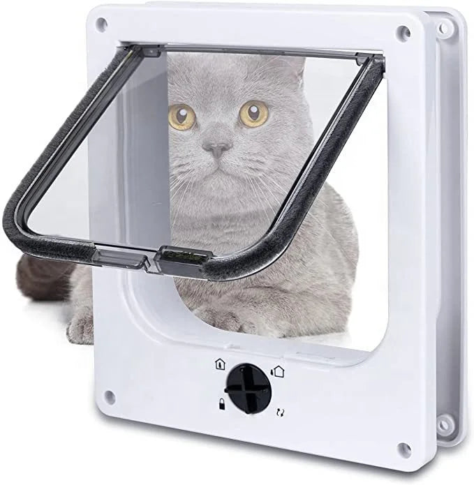 Modern Square 4 Way Lock Spiral Open Plastic Inner Flap Dog & Cat Screen Door Window Access Pet Care