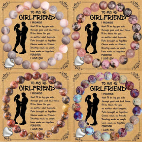 Wholesale 1PC/Card Love Heart Charms Stone Bracelets Girlfriend Gift Rose Quartz Pink Zebra Stone Healing Crystal Bracelets